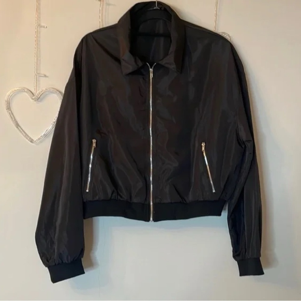 SHEIN Zipper Pocket Wind Jacket - Black NWOT